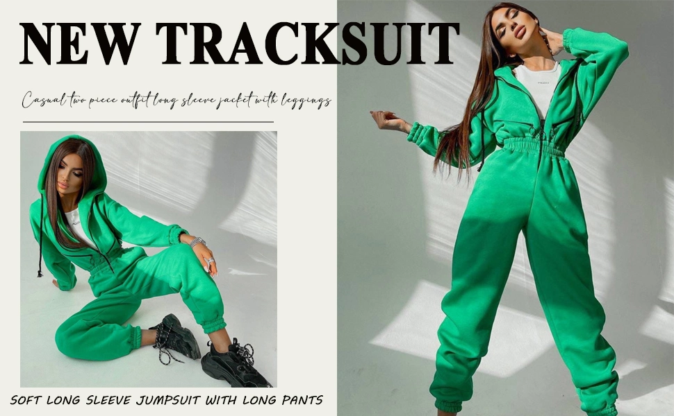 Women Sports Wear Casual Solid Sets for Women Zipper Drawstring Warm Hoodie Sweatshirts and Long Pant Fashion Jumpsuit Tracksuit Ladies