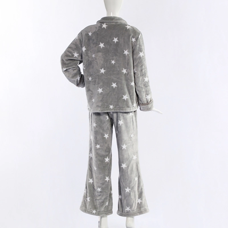 Custom Design Winter Cartoon Full Sleeve Round Neck Women Pajamas for Coral Fleece Sleepwear Suit Cute Men Silk Cotton Sleepwear